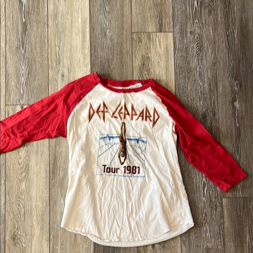 Red and White Long Sleeve Tee with Graphic